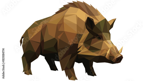 Geometric wild boar in low poly style with brown and green tones