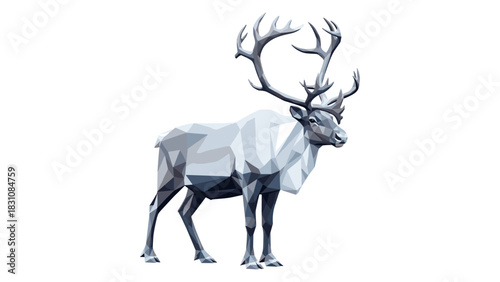 Low poly geometric reindeer with antlers on white background