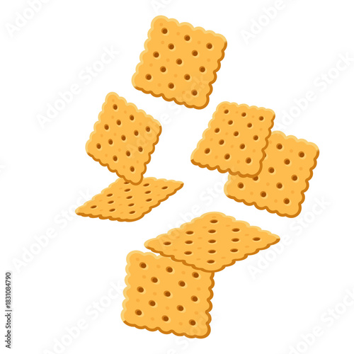 Crackers falling cookies, vector art illustration.