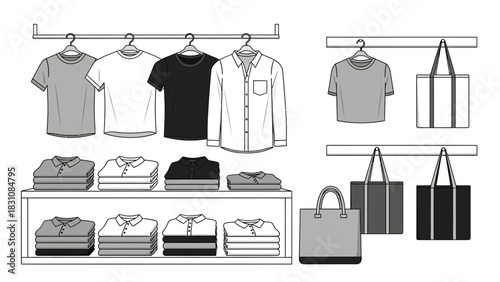 Minimalist Apparel and Tote Bags Display