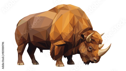 Geometric polygon bison art in low poly style with brown shades