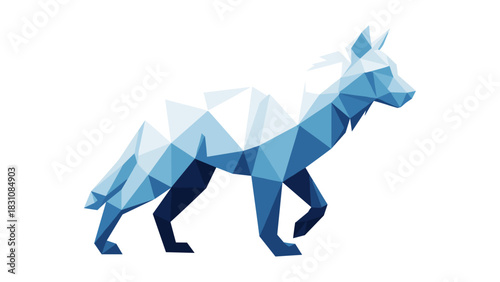 Geometric abstract wolf in low poly style on white background
