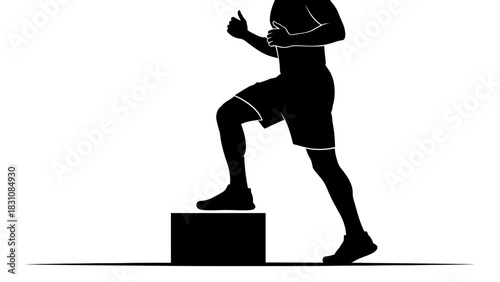 Dynamic workout silhouette motivates fitness goals, stepping up for strength training exercises, building endurance and power with modern athletic training regime