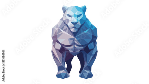 Geometric poly art panther in blue and purple on white background