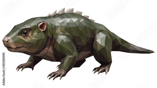 Polygonal art of a green lizard with geometric style and spiky tail