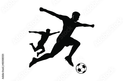 soccer player vector,  Dynamic Football Players Silhouette Vector Illustration