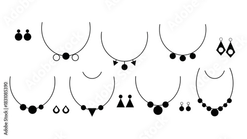 Elegant jewelry collection featuring necklaces and earrings, perfect for fashion illustrations, minimalist design, and style guides, a symbol of simple beauty