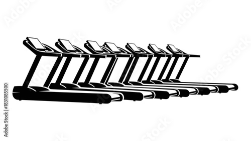Sleek treadmills lined up, ready for a powerful workout, fitness center equipment for cardio exercise, health club machines for endurance training