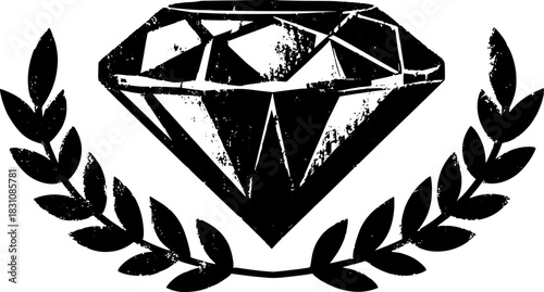 Diamond engraving in a vintage outline style. Classic decorative vector illustration with laurel elements in a set.