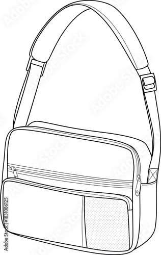 Shoulder, bag, vector, illustration, sketch, outline, fashion, gear, durable, ergonomic, structured, silhouette, equipment, design, zipper, protection, accessory, adjustable