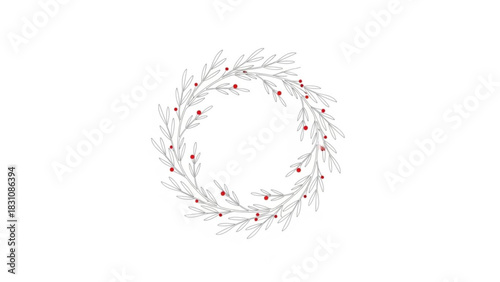 Elegant hand-drawn botanical wreath with red berries for festive invitations, greetings, and nature-inspired brand designs, perfect for celebrations