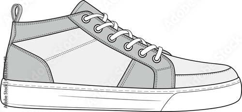 Sneaker, vector, illustration, sketch, outline, fashion, gear, durable, ergonomic, structured, silhouette, layout, equipment, design, padding, protection, accessory, lace-up, mid-top