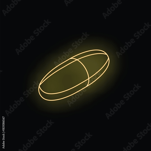 Glowing neon capsule is floating on a dark background