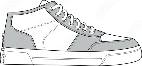 Sneaker, vector, illustration, sketch, outline, fashion, gear, durable, ergonomic, structured, silhouette, layout, equipment, design, padding, protection, accessory, lace-up, high-top, footwear