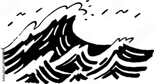 Wave illustration in black and white. Simple vector design showcasing flowing water elements, perfect for graphic applications.