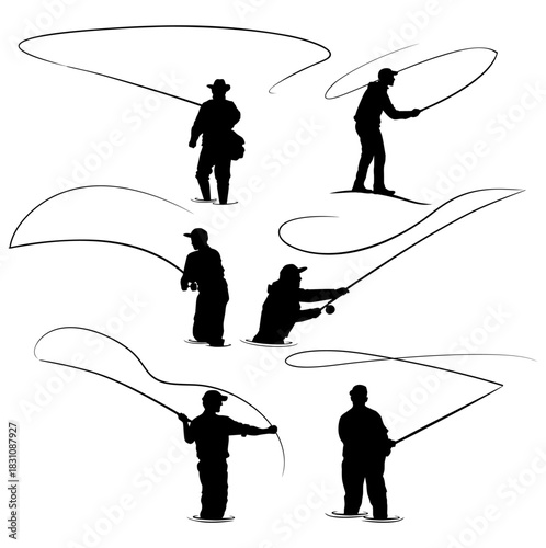 Fishing Silhouette Collection. Fishing Poses & Activities