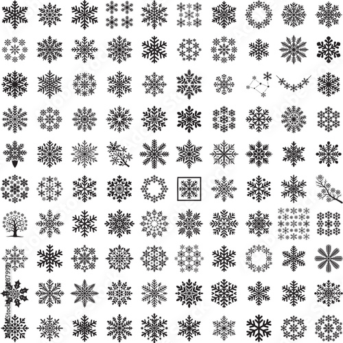 Snowflake cluster silhouette isolated on white background