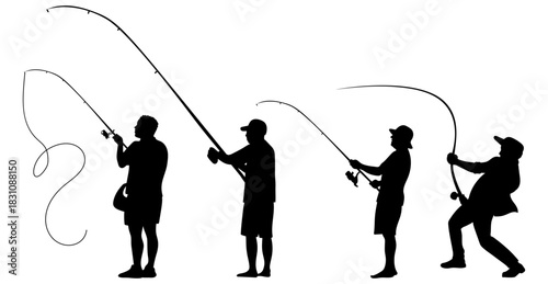 Fishing Silhouette Collection. Fishing Poses & Activities
