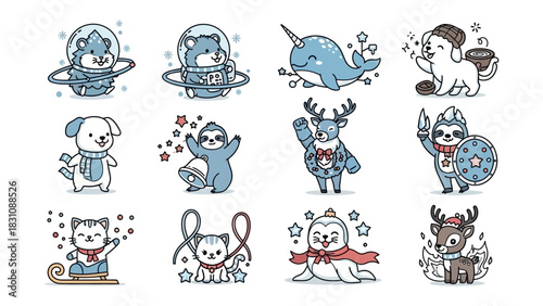 Cute Character Collection: A captivating assortment of charming cartoon animals, each uniquely depicted in delightful poses and endearing expressions, perfect for spreading joy and warmth.