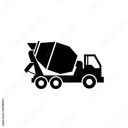 Concrete mixer truck illustration in minimalist style on a transparent background for construction use