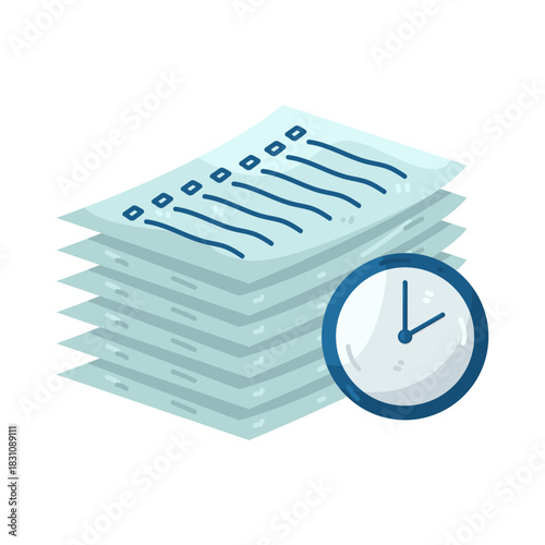 Illustration of Stack of Paper with a Clock