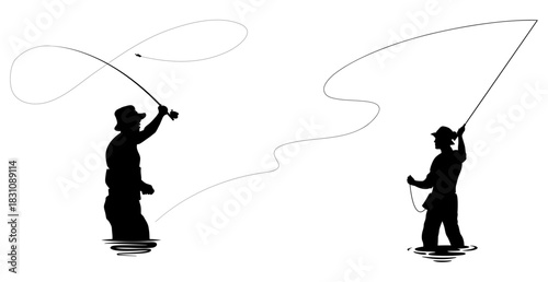 Fishing Silhouette Collection. Fishing Poses & Activities