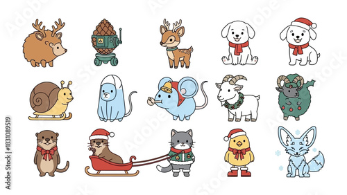 Holiday Critters Extravaganza: A whimsical collection of adorable animal characters decked out in festive attire, perfect for spreading holiday cheer.