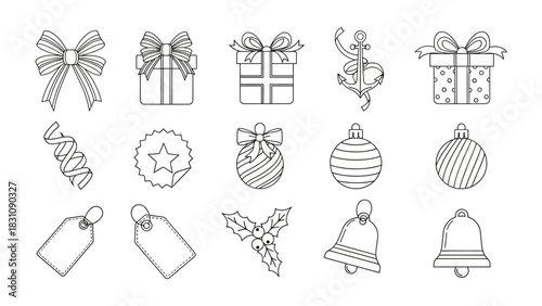 Festive Decorations Collection: A delightful collection of holiday-themed ornaments, each meticulously rendered in crisp lines. Presenting holiday elements with joyful essence and timeless elegance.