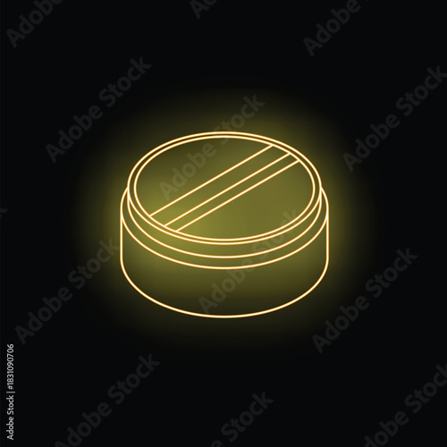 Yellow glowing neon medical pill representing healthcare and medicine