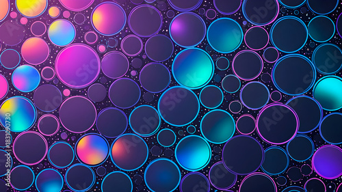 Neon abstract background with circles. Geometric background texture with circles and dots.
