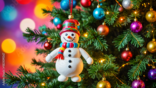 snowman on a New Year's background. New Year 2026. Festive decor. New Year holiday concept.	
