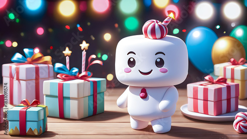 cartoon funny marshmallows. New Year's sweets	