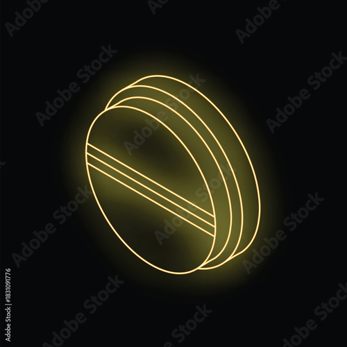 Neon yellow pill glowing on a black background, representing healthcare, medicine, and pharmaceuticals