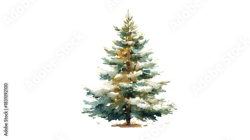 Traditional watercolor Christmas tree illustration with soft brush textures isolated on white background