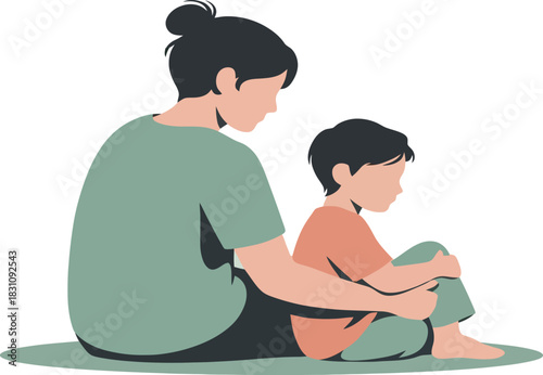 Mother with children in loving family silhouette