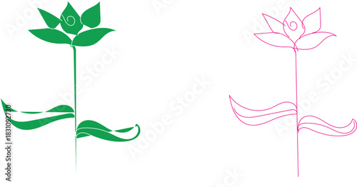  Two stylized lotus flower icons, one solid green and one pink outline, representing nature and purity