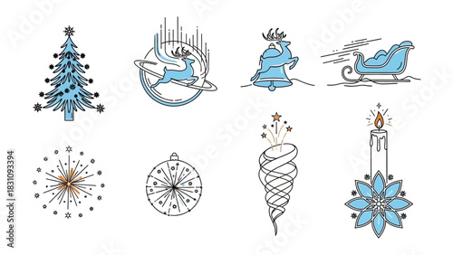 Festive Icons: A collection of meticulously crafted, elegant line art illustrations capturing the essence of the holiday season, with elements of nature and celebration.