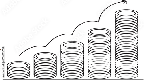 Coins and business growth graph showing wealth and investment trends