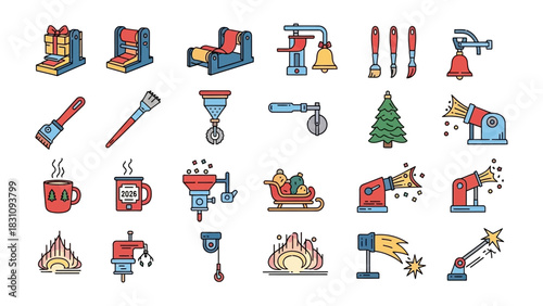 Festive Elements: A vibrant arrangement of colorful vector illustrations, each icon perfectly crafted and brimming with the spirit of the season