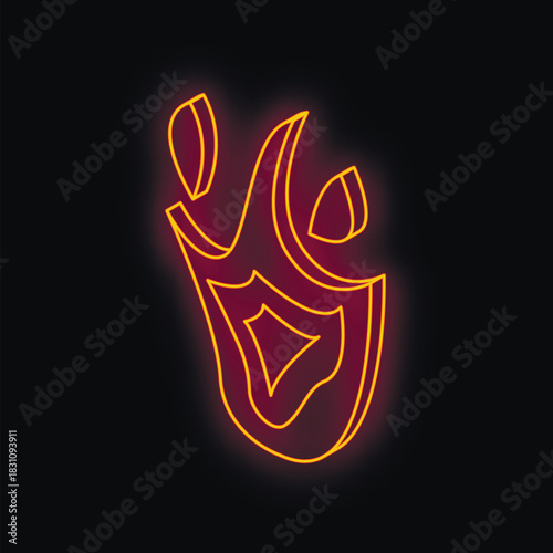 Glowing neon fire burning brightly with orange flames against a dark backdrop, creating a vibrant and eye catching display