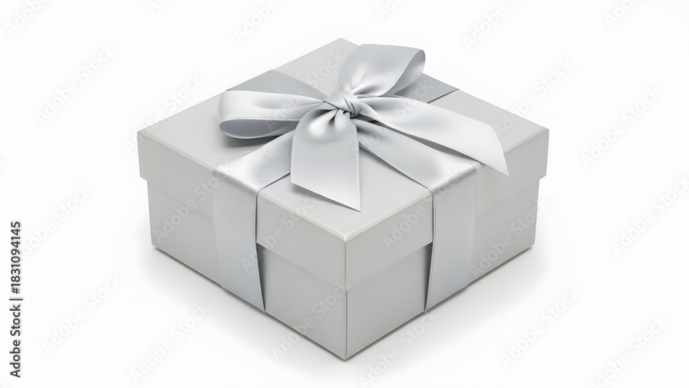 Fototapeta premium Elegant silver gift box with satin ribbon bow