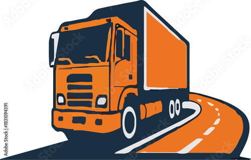 Yellow truck vector illustration on the road transporting cargo