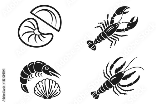 Minimalist giant clam icons set in black and yellow