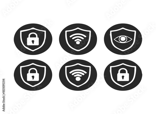 Modern privacy shield icon set for digital security and data protection