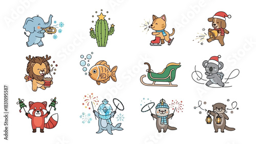 Whimsical Creature Collection: A delightful ensemble of animated animal characters, each with its unique charm, playfully arranged to evoke joy and imaginative wonder. 