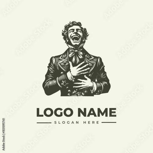 A classic engraving illustration of a laughing gentleman, a vintage mascot character vector logo design