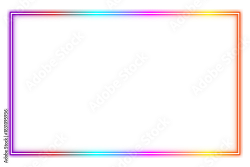 Blue neon rectangular frame. Glowing LED light border. Laser line effect with empty center. Futuristic neon sign design. Isolated on transparent . Perfect for digital art, posters, mockups