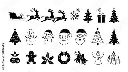 Festive Christmas Icons: A collection of meticulously crafted festive icons, each celebrating the joyful spirit and symbolic elements of the holiday season, from adorned trees to charming snowmen.