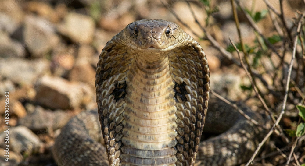 Fototapeta premium cobra looking straight ahead in wild