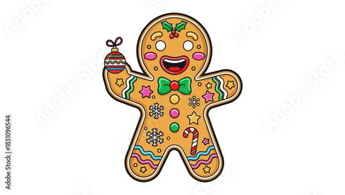 Festive Gingerbread Man: A cheerful and charming gingerbread man, adorned with delightful details. Capturing the sweetness of the season, a festive character holds a bauble.